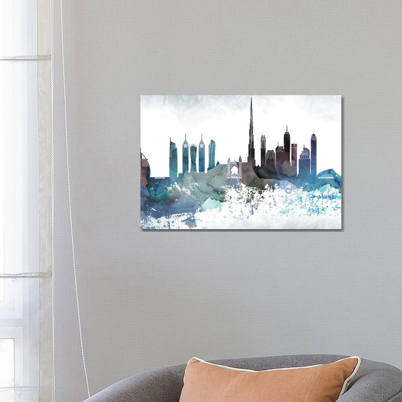 Dubai Bluish Skyline by WallDecorAddict - Wrapped Canvas Print, 66.04 cm H x 45.72 cm W x 3.175 cm D