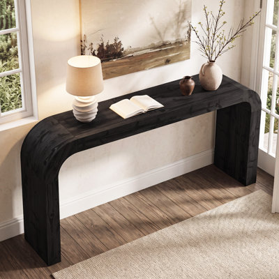 71" Solid Wood Curved Console Table for Entryway or Behind Sofa – Natural Finish