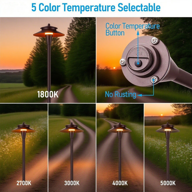 Éclairage de sentier à basse tension à DEL 5CCT sélectionnable, imperméable, à double couche CRI90 IP65, éclairage de paysage en aluminium, paquet de 6