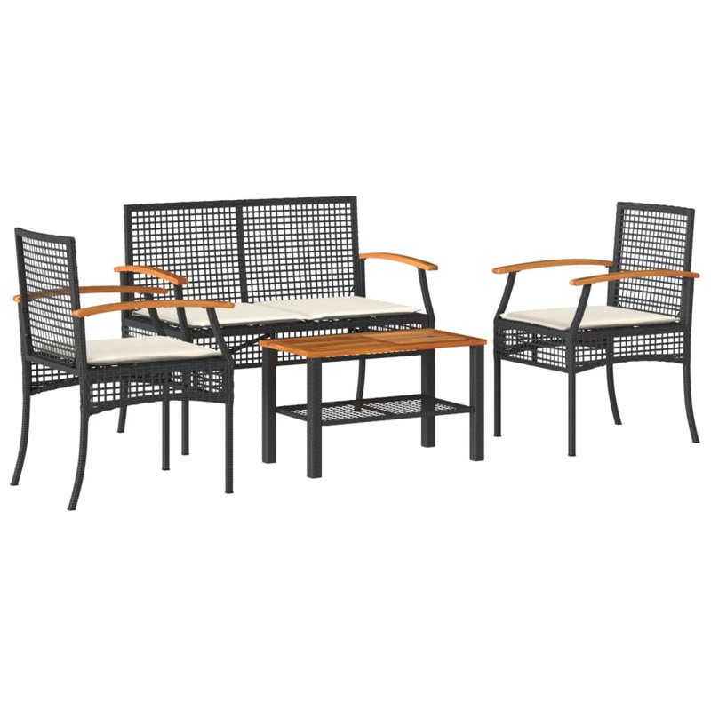 Ensemble de patio 4 pièces avec coussins en polyester Latitude Run®, Noir, noir, noir, noir, Beige