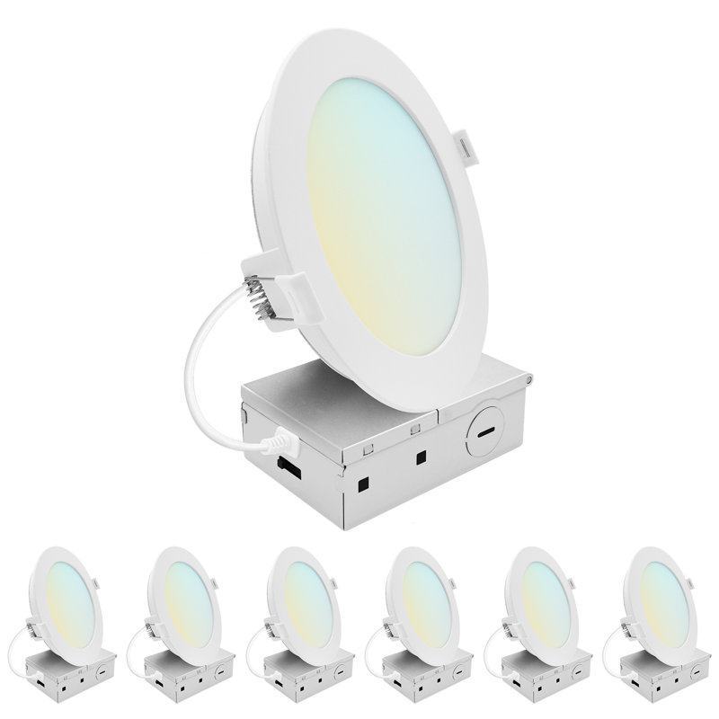 Luminaire à DEL encastré 6 pouces LUXRITE, mini-projecteur rétroéclairé ECO, 5CCT 2700K-5000K, 1400LM, faisceau à 100 ° à 15 ° intensité variable, triac 10% à 100% certifié ETL