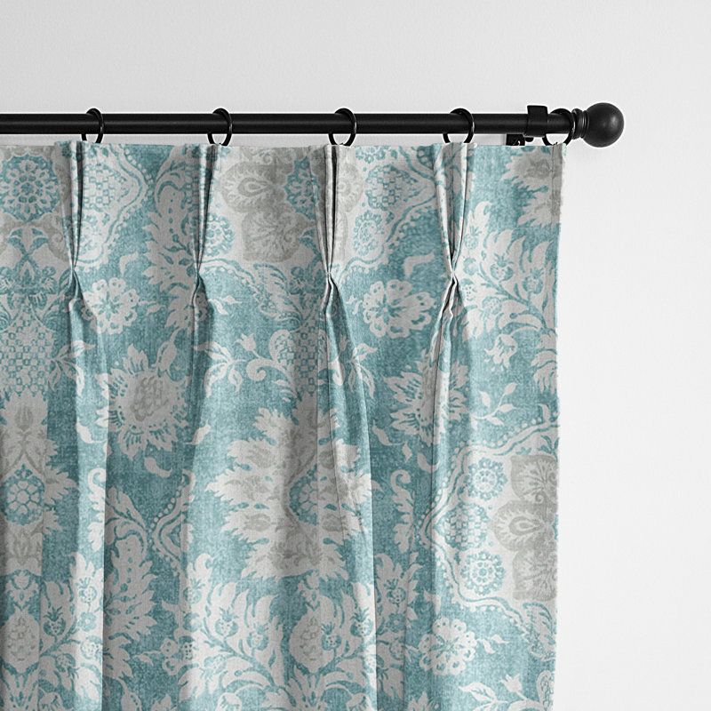 100% Cotton Indali Floral Room Darkening Pinch Pleat Curtain Panels, 20" W x 108" L