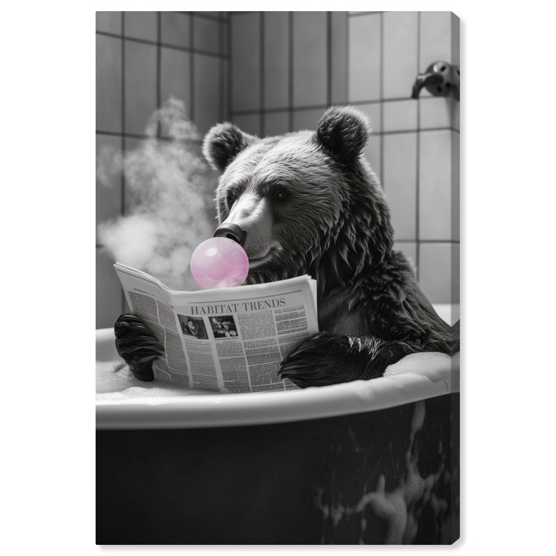 Ours de bain fumant Art Remedy, H 36 po x l 24 po, Toile tendue