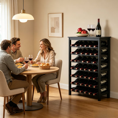 Casier à vin autoportant en bois, meuble de rangement au sol d'une capacité de 42 bouteilles avec finition noire pour cuisine, bar et salle à manger