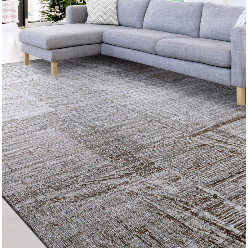 Abstract Area Rug in Gray, Rectangle 9' x 12'