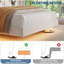 Grand cadre de lit grand avec lumières DEL, cadre de lit flottant moderne avec rangement, tête de lit tapissier en velours avec oreilles pour appartement, blanc-358401702-358401703