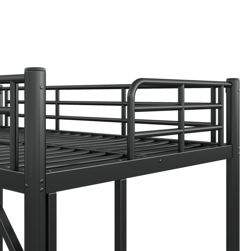 Lit mezzanine simple en métal de taille XL, lit mezzanine avec échelle facile à monter et garde-corps