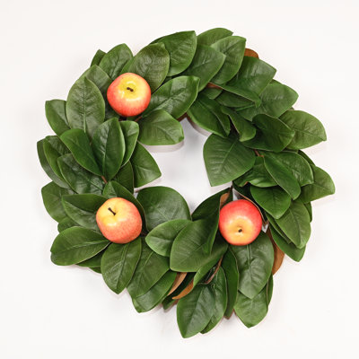 24" Artificial Spring Summer Greenery Magnolia Leaf Apple Fruits Wreath Wedding Party Holiday Decor