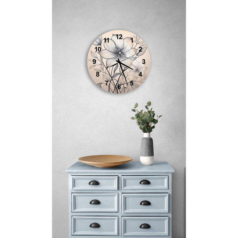 Horloge murale grise et blanche en verre trempé, Noir