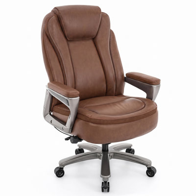 Fauteuil de direction moderne en similicuir pour grandes tailles, avec soutien lombaire réglable et coussin de 18 cm, supportant jusqu'à 272 kg, idéal pour le télétravail.