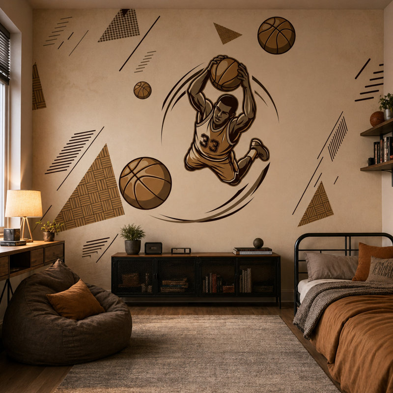 Décoration murale amovible Basketball, 140 po x 108 po, Texturé non collé
