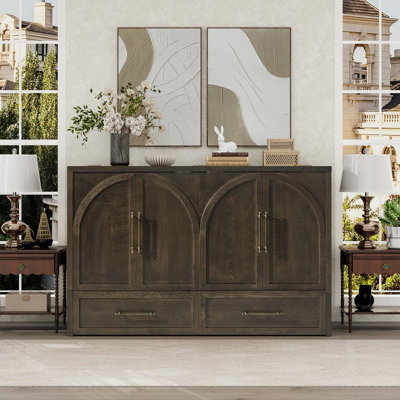 Armoire lit escamotable grand avec matelas et station de charge, lit transitionnel moderne en bois massif pour chambre d'amis et bureau, gris foncé