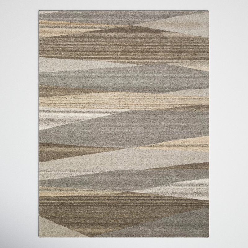 Tapis brun foncé / beige / gris en laine touffeté à la main Ayeln, Rectangle 5 pi x 8 pi