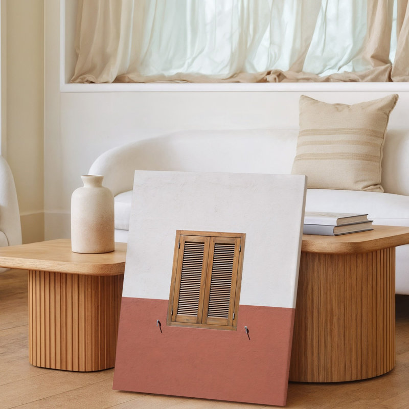 Toile, scène architecturale minimaliste avec une fenêtre en bois simple, ensemble d'art mural contre un mur à deux tons