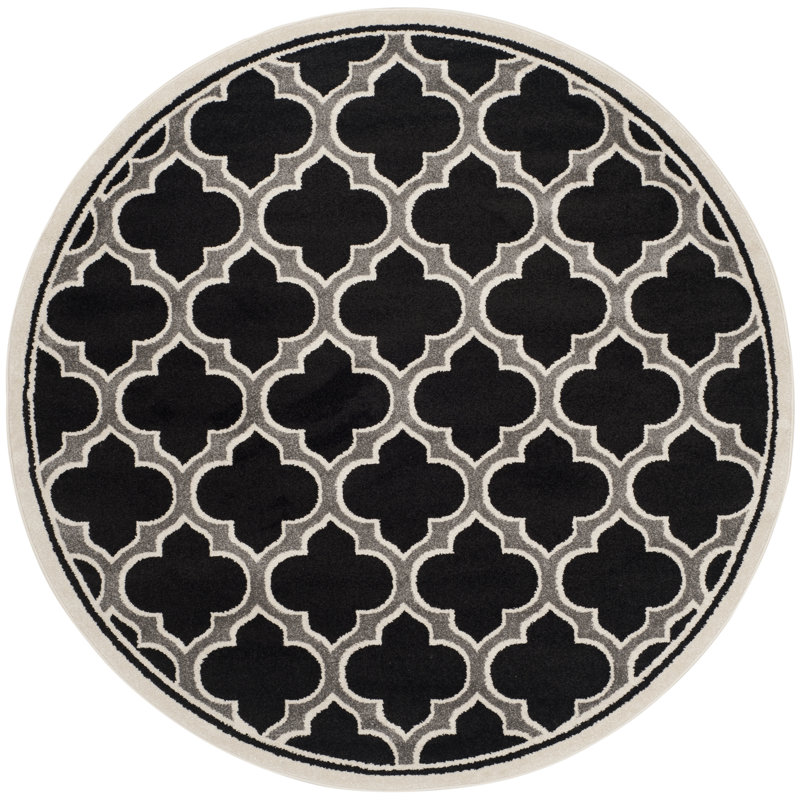 Ammundsen Geometric Anthracite/Ivory Area Rug, Round 7'