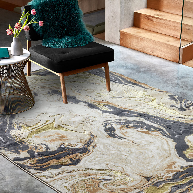 Aurora AU08 Marble Metallic Gold Area Rug, Rectangle 160 x 230cm