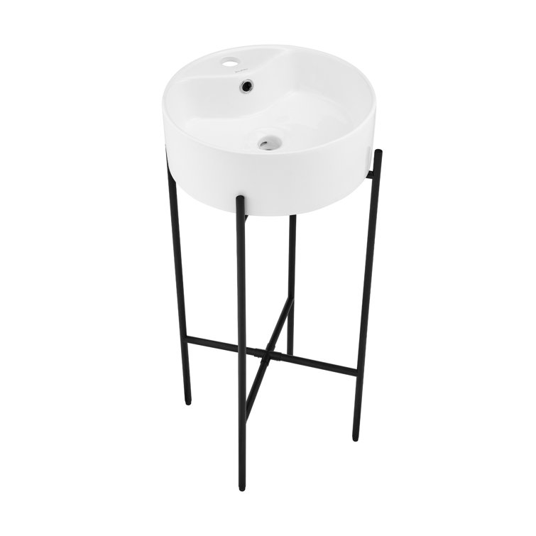Monaco 15.75" Round Console Sink with Faucet Mount, White Basin
