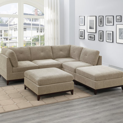 Ash Grey Chenille Fabric Modular Sectional Set Living Room Furniture Corner L-Sectional Couch 2X Corner Wedge 2X Armless Chairs And 2X Ottomans Tufted Back
