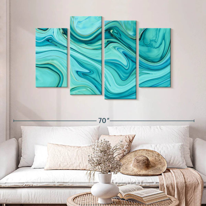 Aqua Abstract, H 32 po x l 52 po