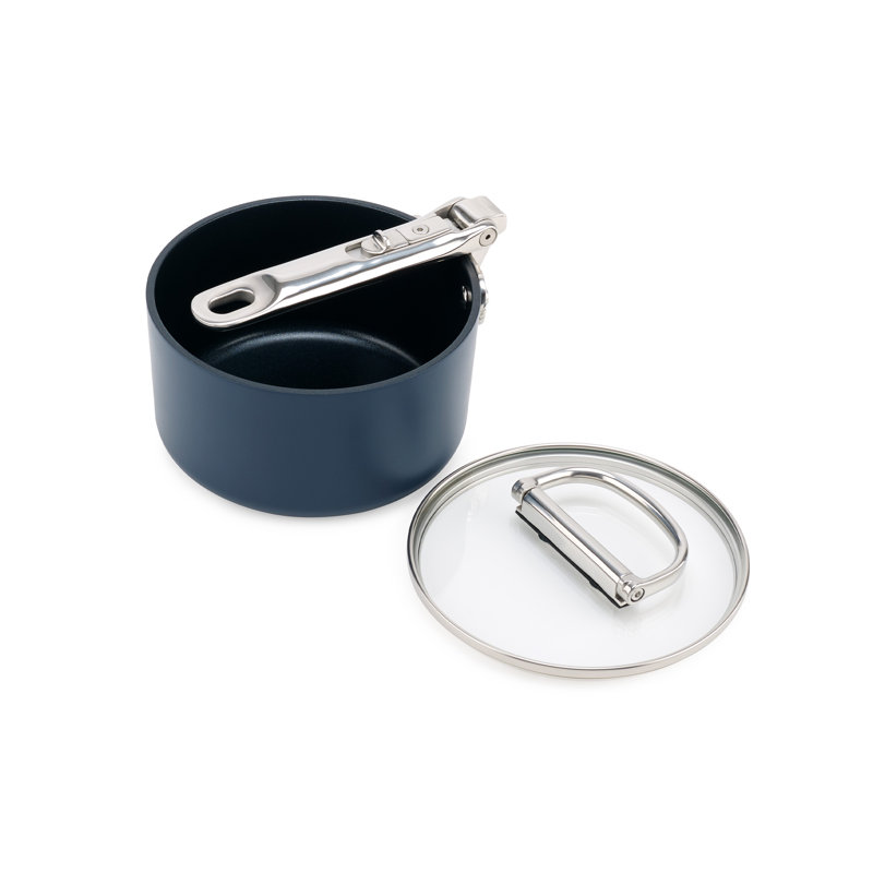 Joseph Joseph Space Ceramic Non-Stick Saucepan with Folding Handle and Lid, 1.4 quarts
