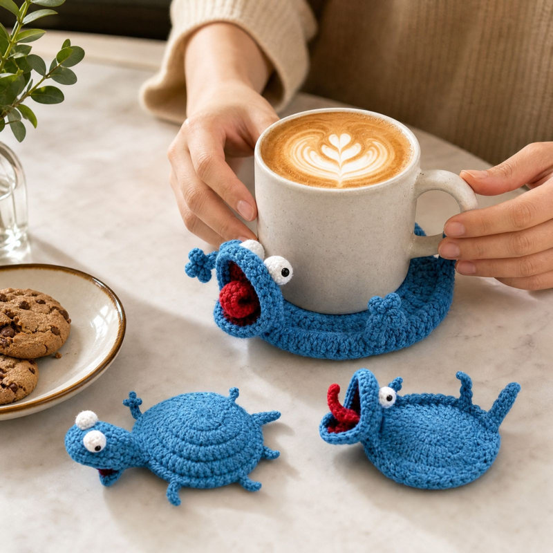 Dessous de tasse en verre de mer fait à la main au crochet, à motif d'animaux, sous-tasses isolantes en forme d'animaux, pour table à manger.