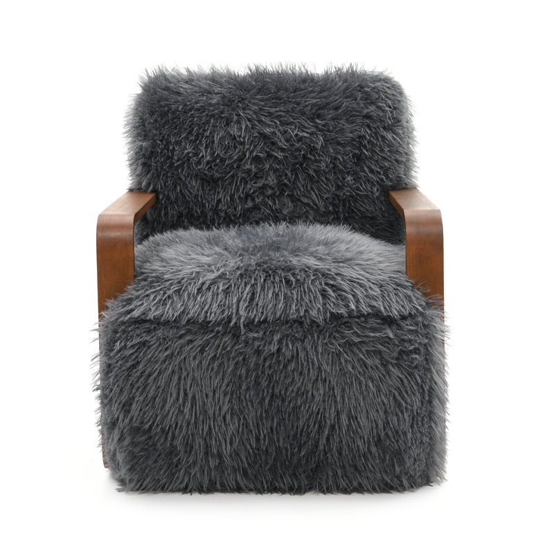 Fauteuil d'appoint rembourré à poils longs Harry, Gris