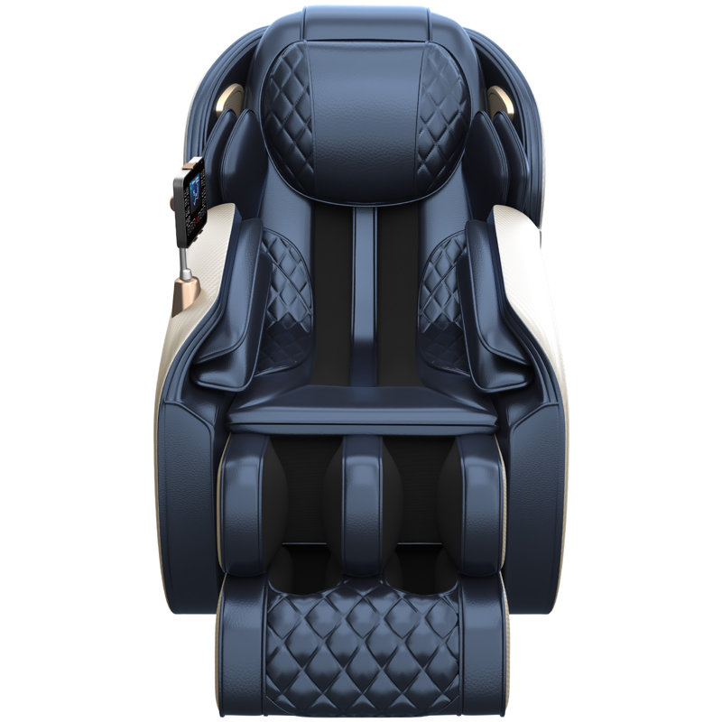 Vegan Leather Heated Massage Chair with 3D SL Track, Blue