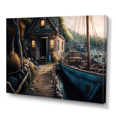 " Rustic Port With A Fishing Boat II " Painting Print