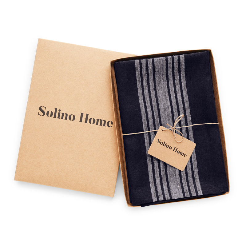 Farmhouse - 100% Pure Linen Dinner Napkins, White and Navy