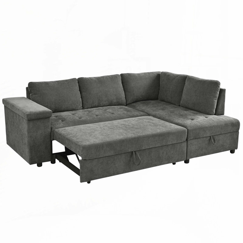 Canapé-lit modulaire en L de 91,5 pouces avec lit escamotable et canapé-lit modulaire avec rangement caché, Gris