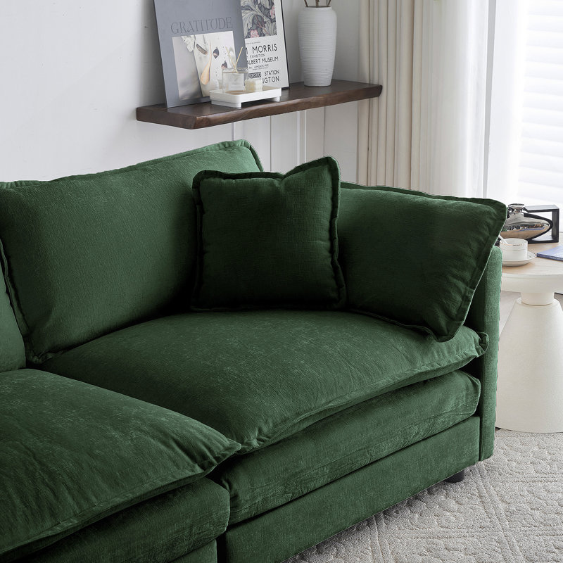 Canapé modulaire surdimensionné en L modulaire avec repose-pieds réversible, chenille verte