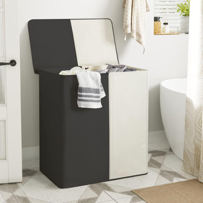 Double Laundry Hamper with Lid, 154L Large Laundry Basket Organizer | Collapsible Dirty Clothes Hamper 2 Section