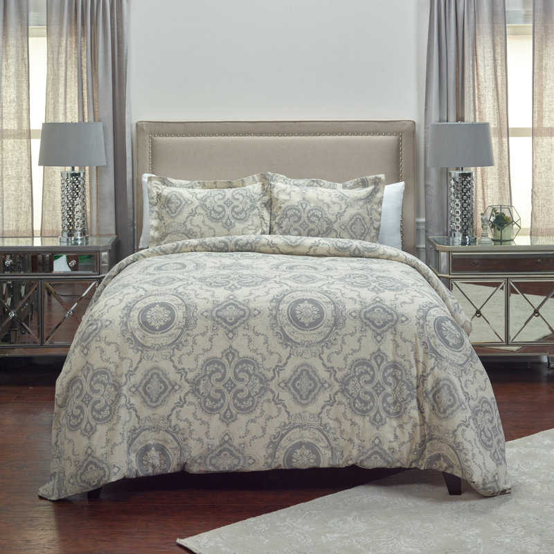 Elma Traditional Damask Duvet Cover, Twin