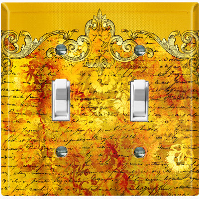 Metal Light Switch Plate Outlet Cover (Yellow Gold Frame Letter    - Single Toggle)