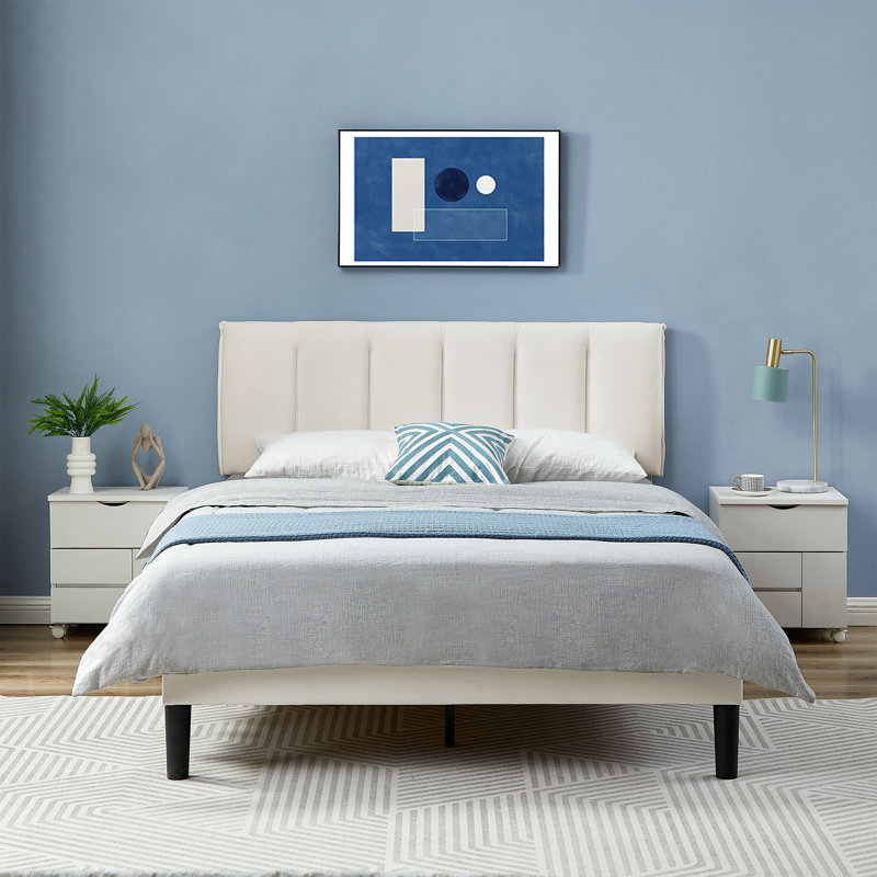 Structure de lit tapissier Auxter, Lit double, Blanc