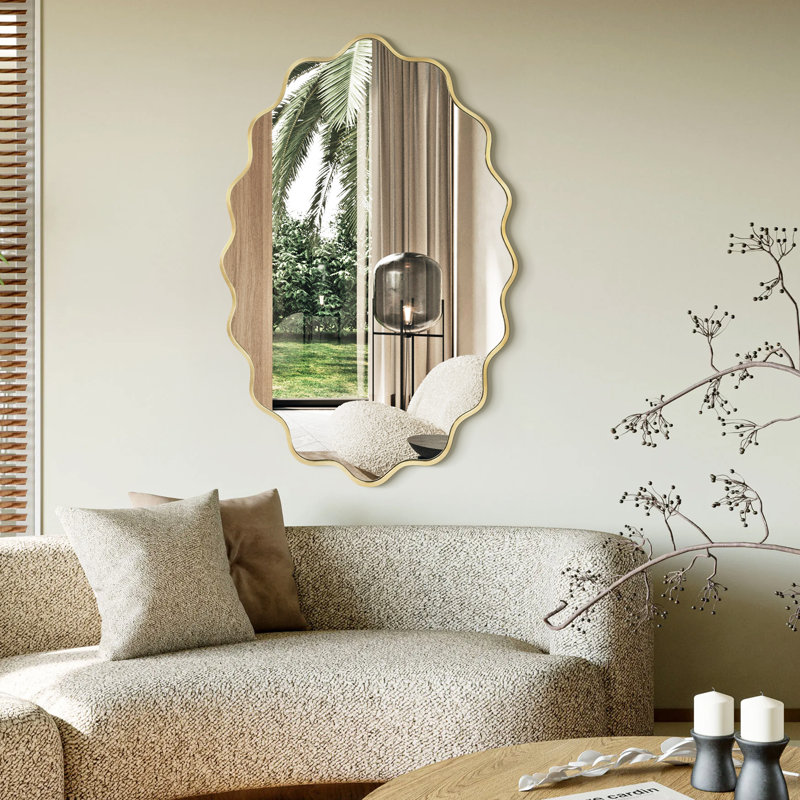 Oval Wave Wall Mirror, Modern Decorative Mirror with Distortion-Free Glass for Bathroom, Bedroom, Living Room & Entryway Home Décor