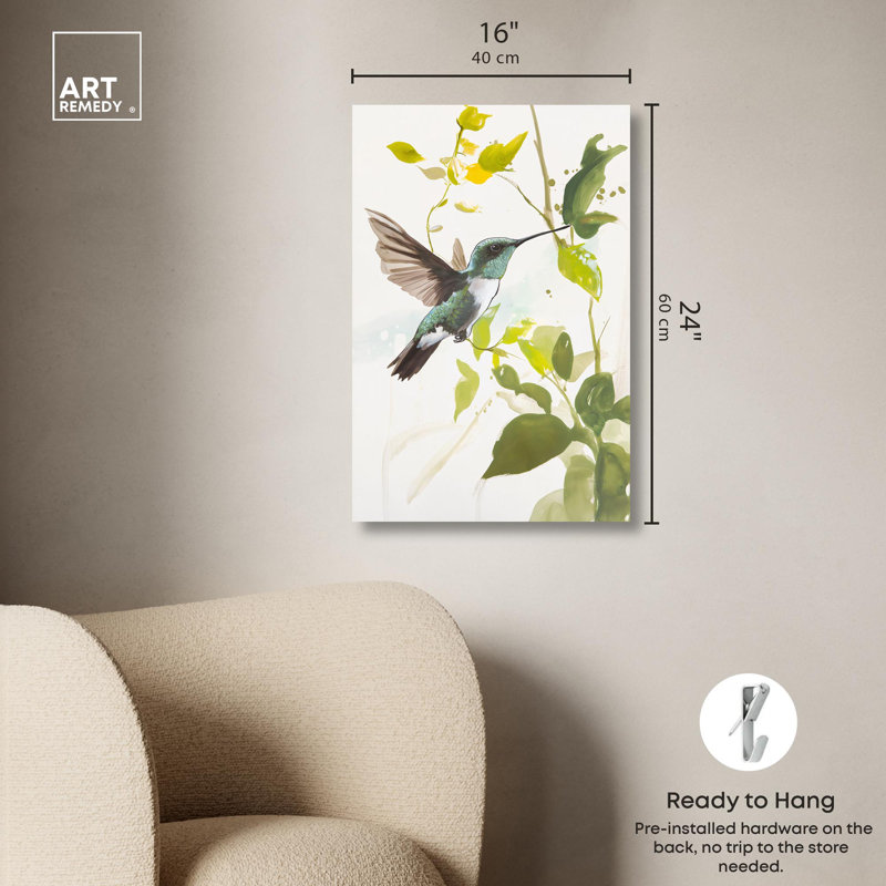Green and Yellow Hummingbird Wrapped Canvas Art, 24" x 16"