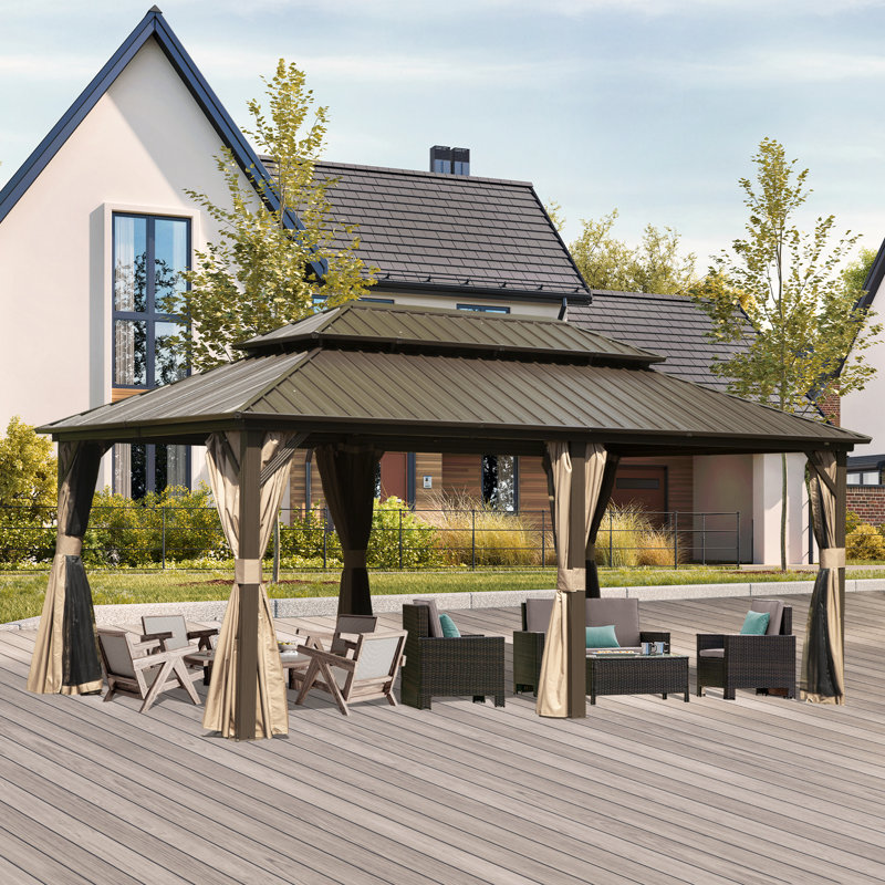18 Ft. W x 12 Ft. W Galvanized Steel Patio Gazebo with Overhang Slope-design Double Roof