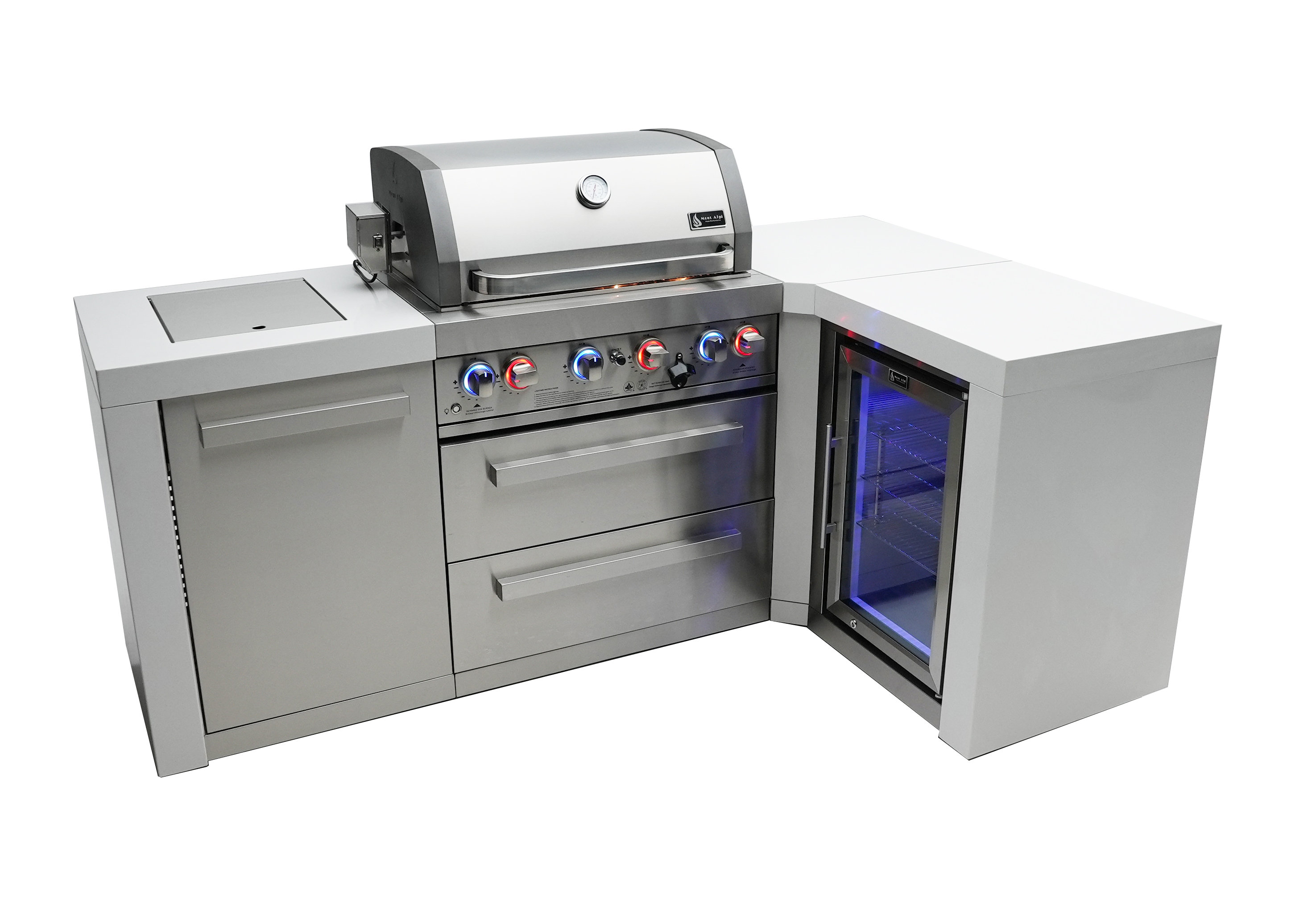 Mont Alpi 4-Burner 78000 BTU 90 Degree Stainless Steel Barbecue Island ...
