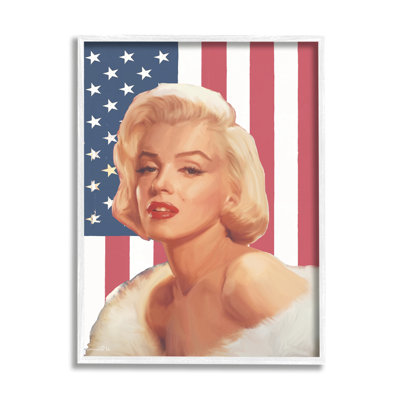 «Vintage Americana Icon» par Marilyn sur le drapeau américain XXL, estampe numérique encadrée par Chris Consani