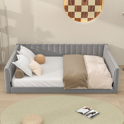 Lit de jour rembourré en velours avec poche de rangement latérale pour les chambres d'amis