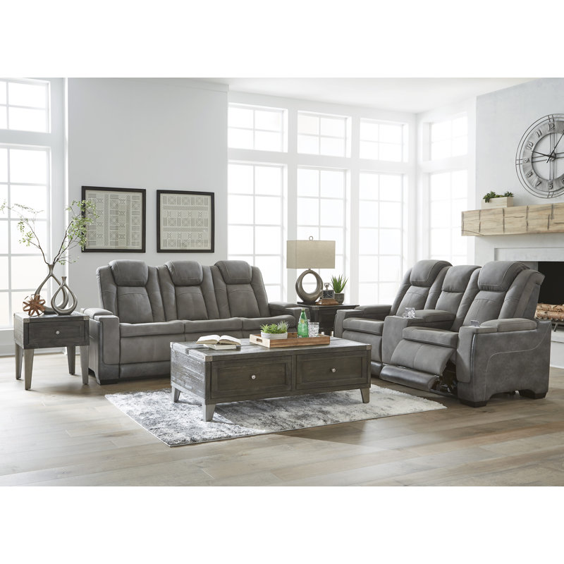 Leonardo 75'' Faux Leather Power Reclining Loveseat, Slate Faux Leather, Black/Gray