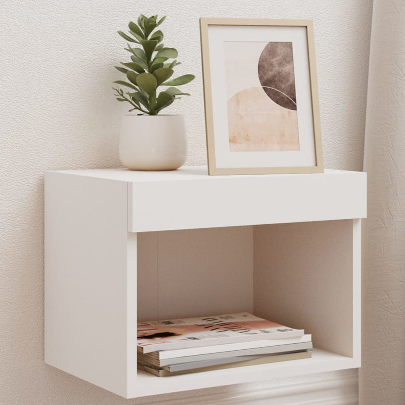 vidaXL Bedside Cabinet with LED Lights Storage Side Table Floating Nightstand