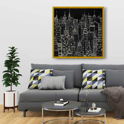 Illustrative City Towers - Framed Canvas for Home Decor