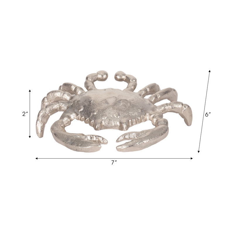 Aluminum Metal Crab Figurine Coastal Decorative Sculpture - Nautical Accent Decor in Trendy Ocean-Inspired Style.