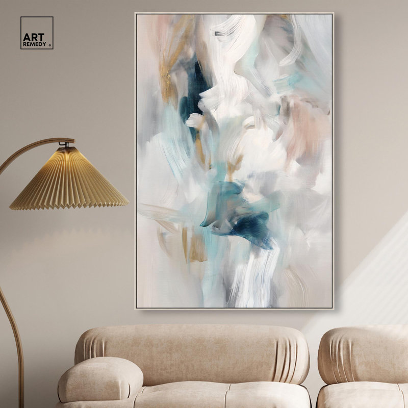 «Whispering Colors III», art abstrait vert par , H 55 po x l 37 po, Encadrement argenté