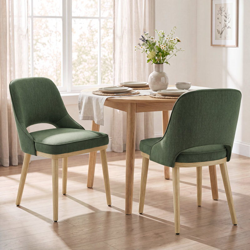 Chaise rembourrée avec pieds en bois massif, Vert, 2