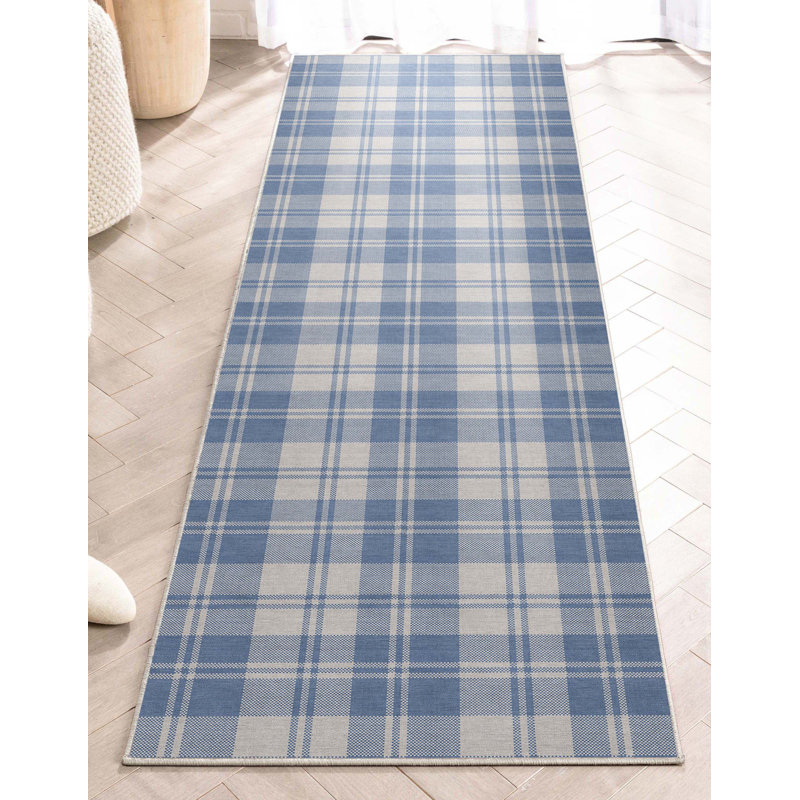 Tapis bleu à tissage plat Kehr, Tapis de couloir 2 pi x 5 pi