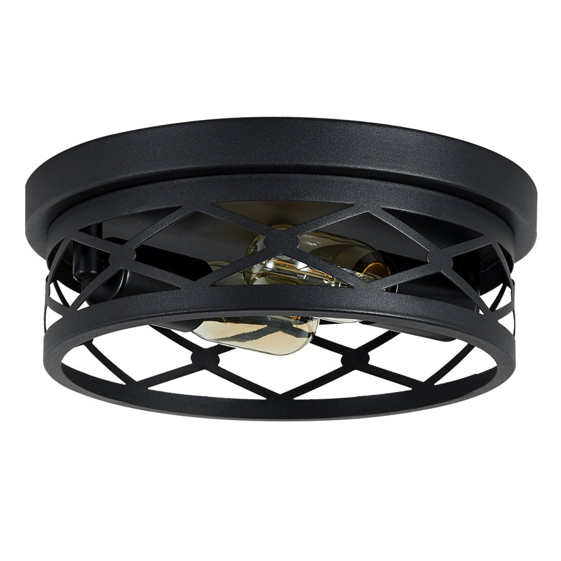 1-Pack Industrial Squre Black Metal 2-Light Flush Mount Ceiling Light (Bulb Not Include)