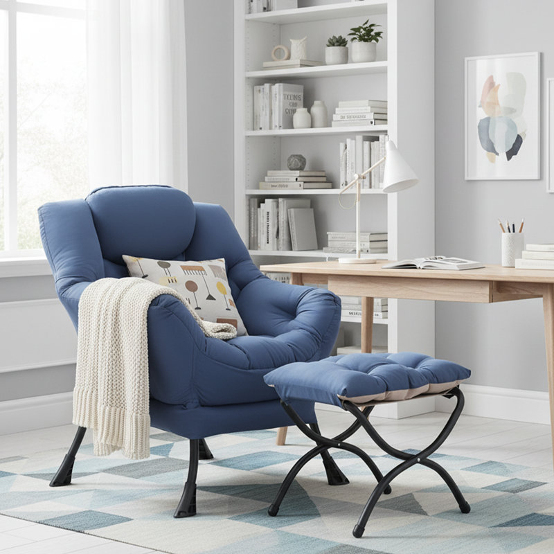 Fauteuil paresseux et rembourré Abramson, Bleu coton, Non